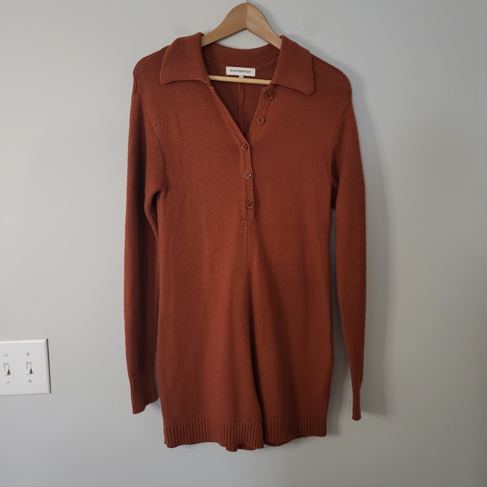 WeWoreWhat Long Sleeve Romper Knit Brown Rust Size XS